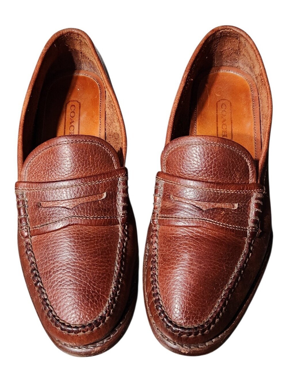 Vintage 90's COACH Brown Pebbled Leather Penny Loafer Made in Brazil Size 10W